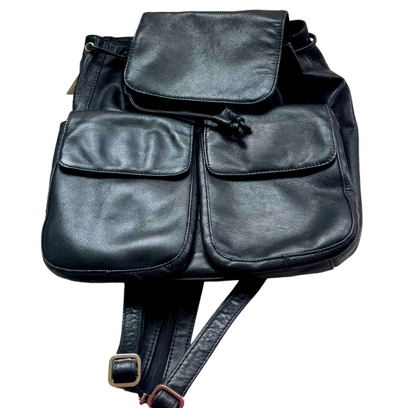 Franklin Covey Black Leather Purse/Small Back Pack - Picture 1 of 13